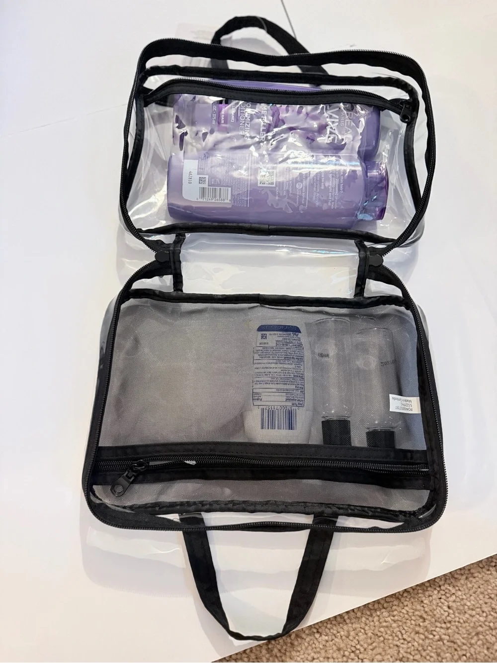 Clear Travel Toiletry Bag /Transparent Organizer NWT  w/ shampoo , toiletries